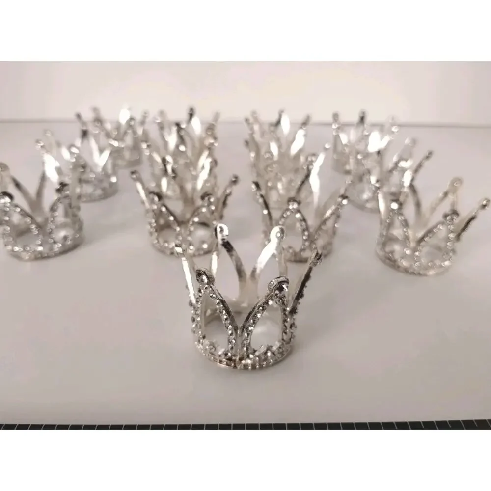 Mini Crown Silver/Metal Cake Toppers Flower Bouquet Style 1.5 Inches - LOT- 13
